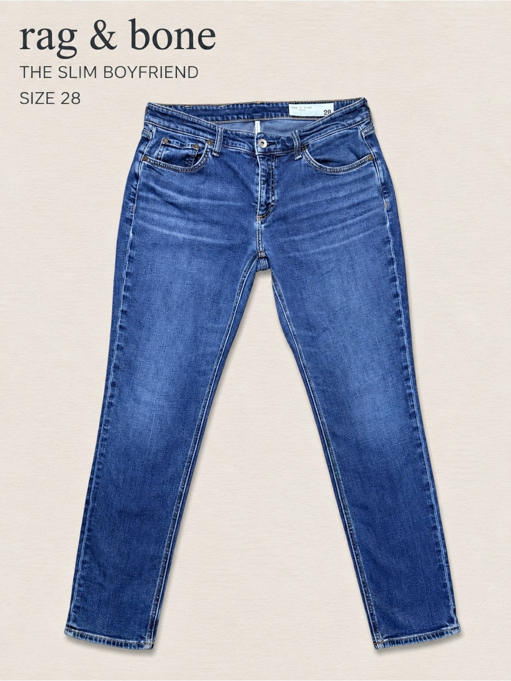 Rag & Bone Dre Slim Boyfriend Jeans Size 28 Medium Wash Stretch Denim